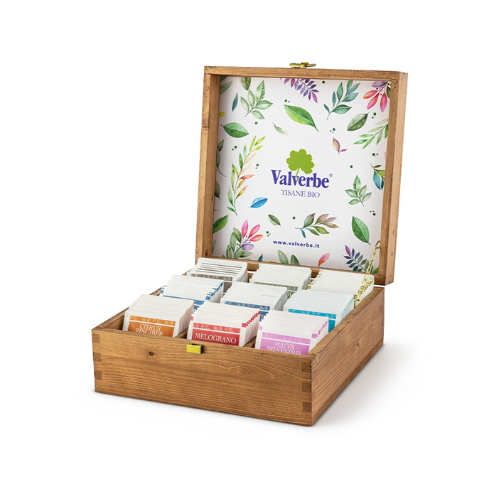 Cofanetto Tisane in legno personalizzato VALVERBE -Marrone- Vuoto