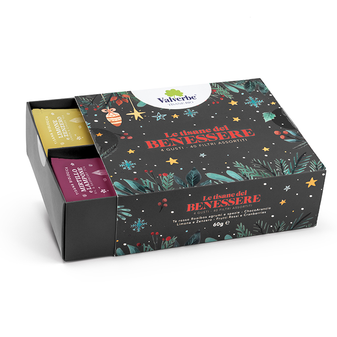 Tisane del Benessere Natale Valverbe- Confezione Multigusto-60g-40 filtri-BLACK EDITION