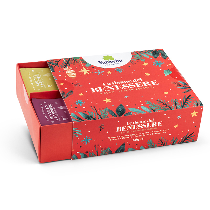 Tisane del Benessere Natale Valverbe- Confezione Multigusto-60g-40 filtri-RED EDITION