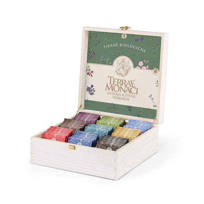 Cofanetto Tisane Legno Bianco TerraeMonaci – 90 Filtri