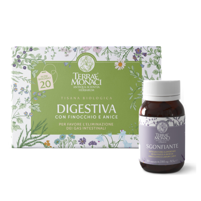 KIT SGONFIANTE – tisana DIGESTIVA 20g-20 Filtri + 50 capsule SGONGIANTE 200 mg-10g